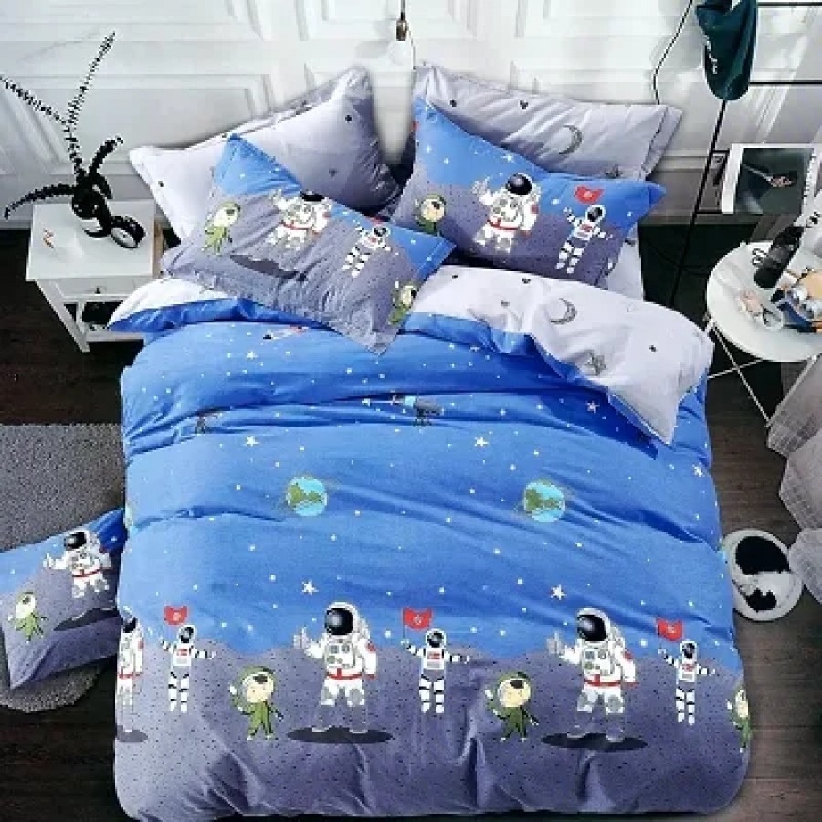 Comfortable Glace Cotton Printed Double Bedsheet with Two Pillow Covers