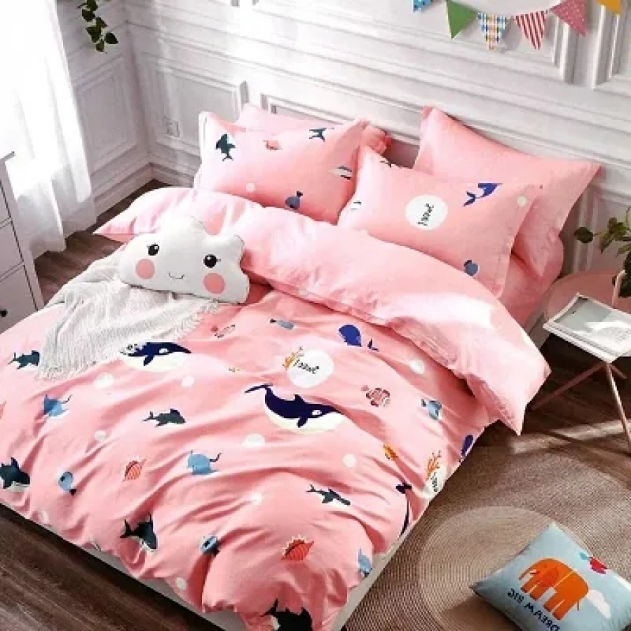 Comfortable Glace Cotton Printed Double Bedsheet with Two Pillow Covers