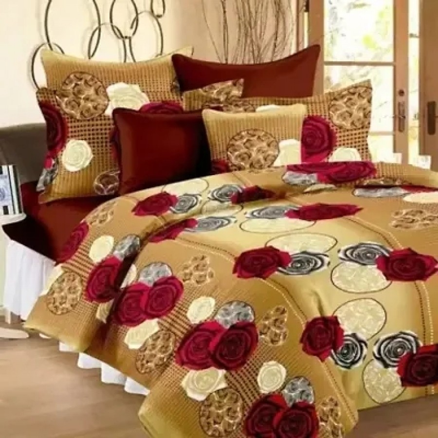 Comfortable Golden  Polycotton Double Bedsheet with 2 Pillow Covers