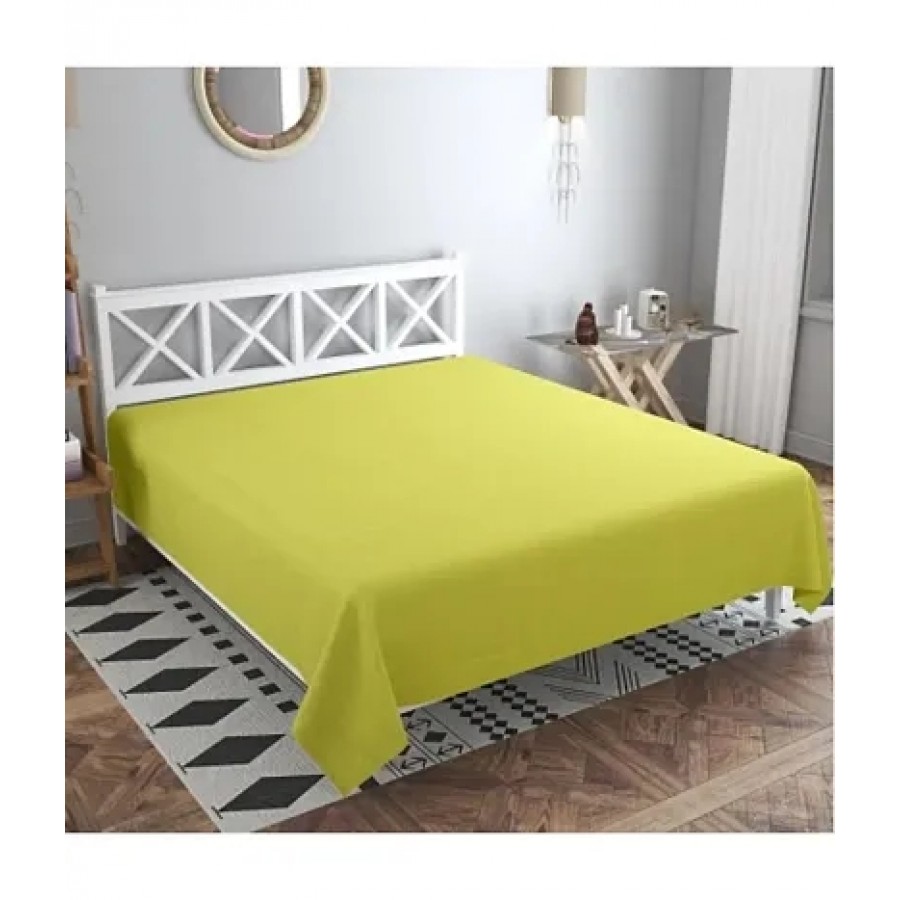 Comfortable Green Cotton Blend Solid Double Bedsheet Only