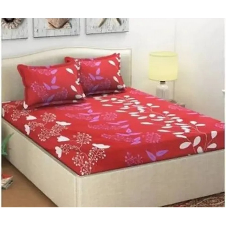 Comfortable Maroon  Polycotton Bedsheet with 2 Pillow Covers