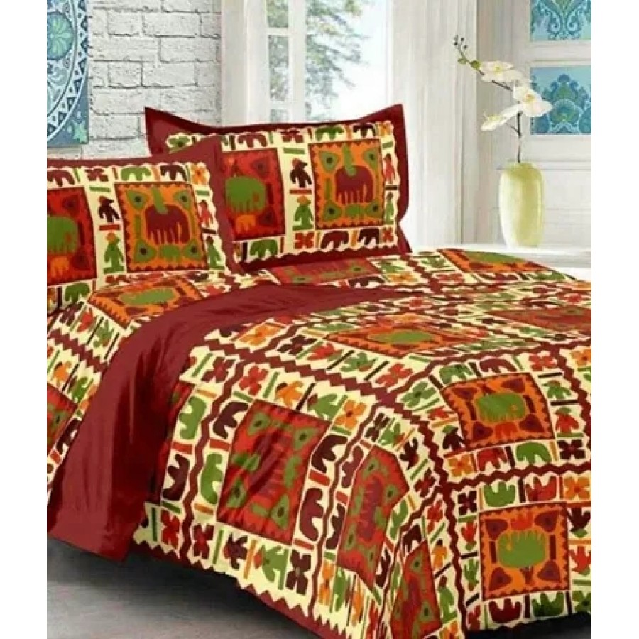 Comfortable Multicoloured Cotton Double 1 Bedsheet + 2 Pillowcovers