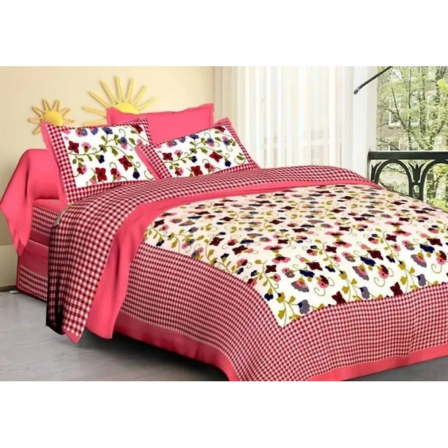 Comfortable Multicoloured Cotton Double 1 Bedsheet + 2 Pillowcovers