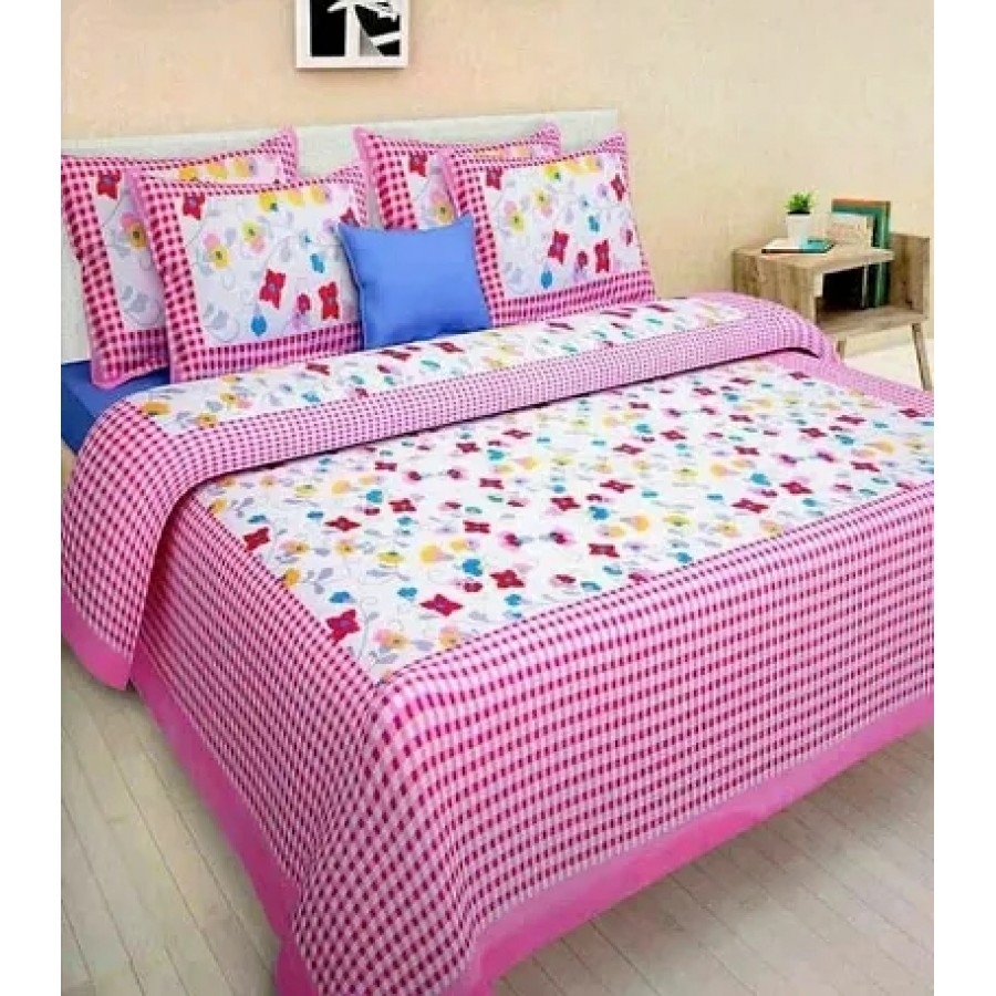 Comfortable Multicoloured Cotton Double 1 Bedsheet + 2 Pillowcovers