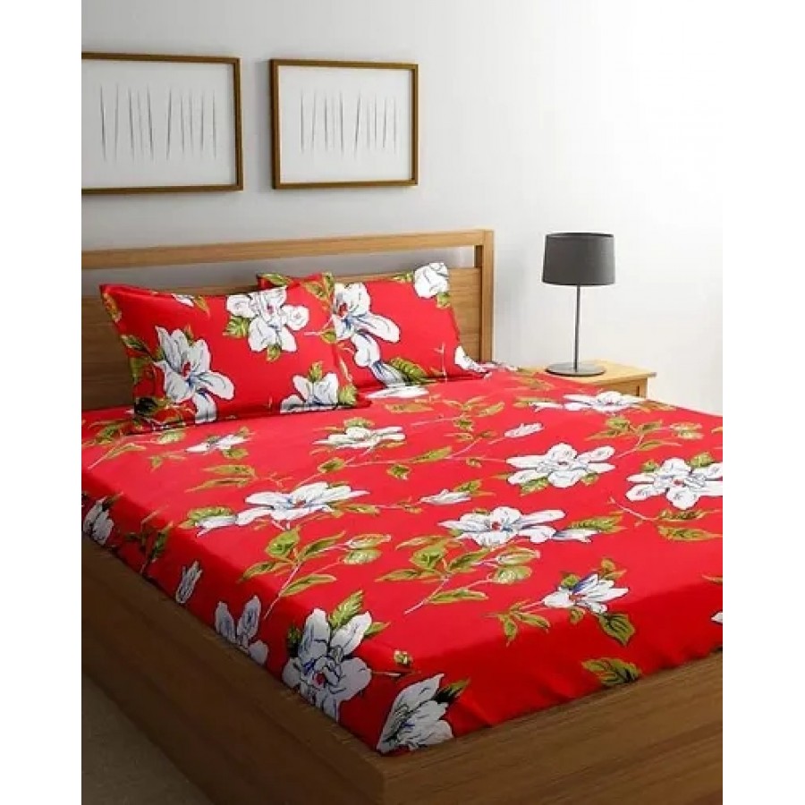 Comfortable Multicoloured Cotton Double 1 Bedsheet + 2 Pillowcovers