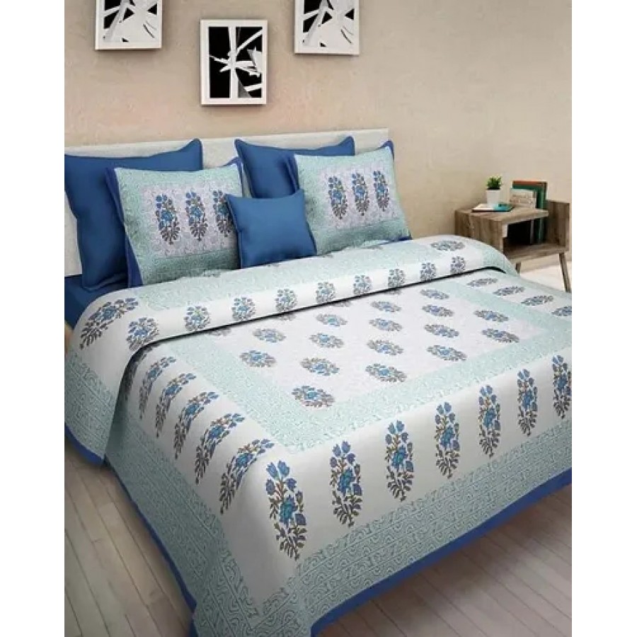 Comfortable Multicoloured Cotton Double 1 Bedsheet + 2 Pillowcovers