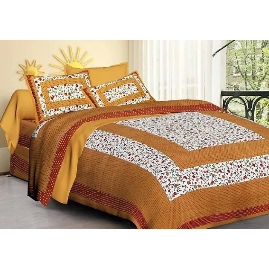 Comfortable Multicoloured Cotton Printed 1 Bedsheet + 2 Pillowcovers