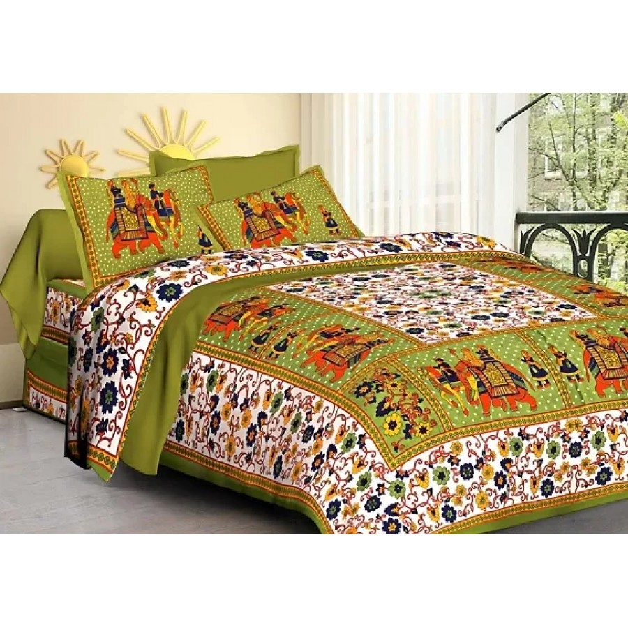 Comfortable Multicoloured Cotton Printed 1 Bedsheet + 2 Pillowcovers