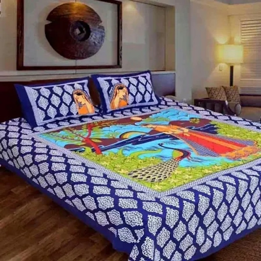 Comfortable Multicoloured Cotton Printed 1 Bedsheet + 2 Pillowcovers