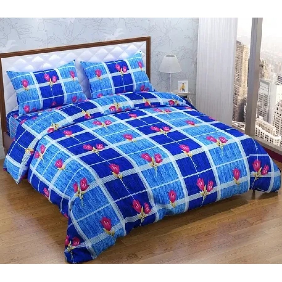 Comfortable Multicoloured Glace Cotton Abstract Double Bedsheet With Two Pillow Covers