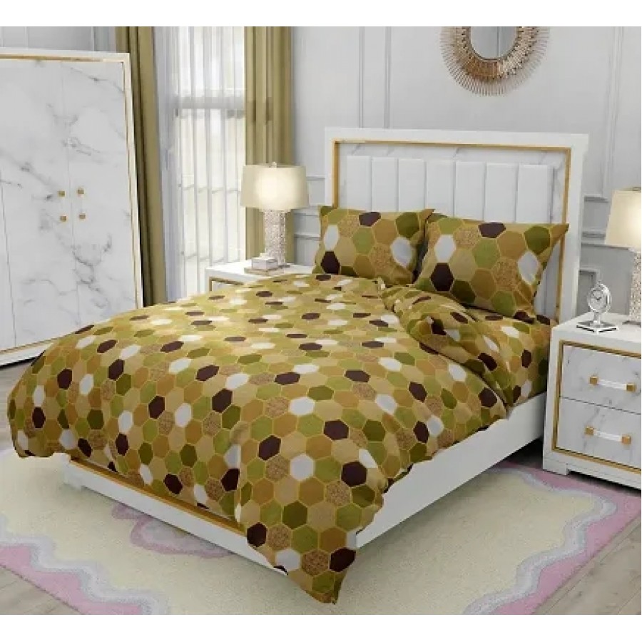 Comfortable Multicoloured Glace Cotton Abstract Double Bedsheet With Two Pillow Covers