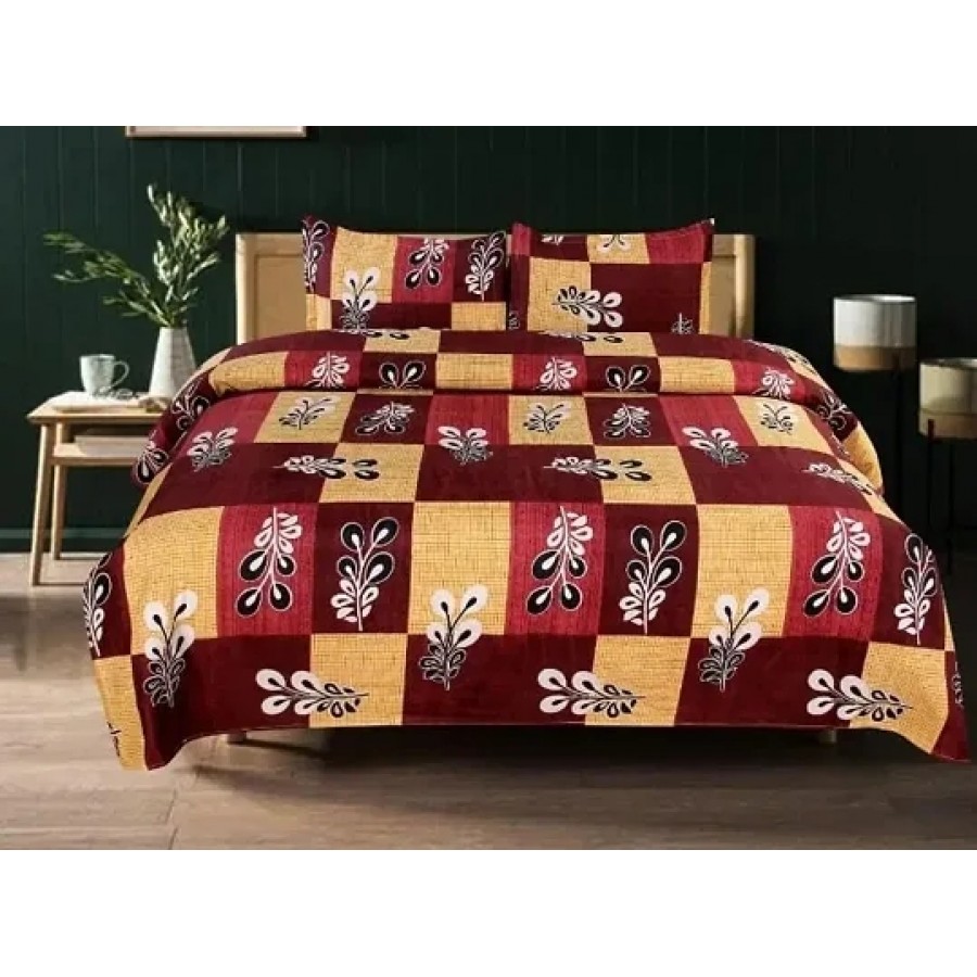 Comfortable Multicoloured Glace Cotton Abstract Double Bedsheet with Two Pillow Covers