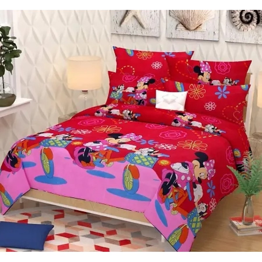 Comfortable Multicoloured Glace Cotton Abstract Double Bedsheet with Two Pillow Covers