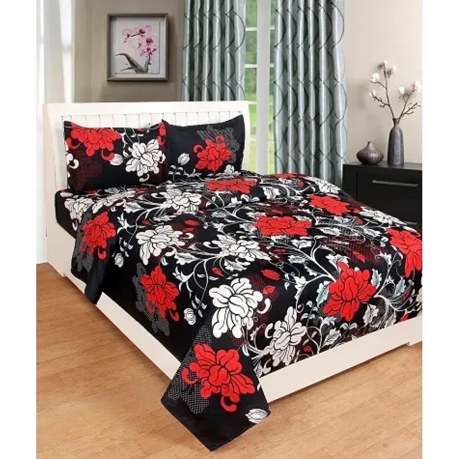 Comfortable Multicoloured  Polycotton Bedsheet with 2 Pillow Covers