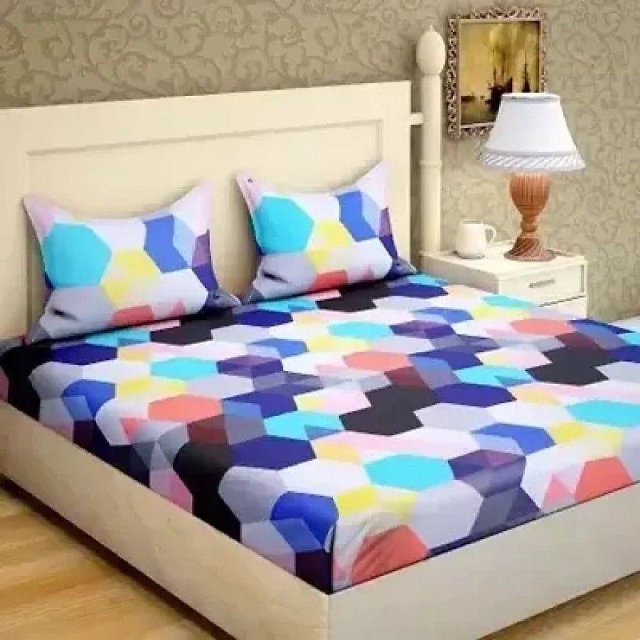 Comfortable Multicoloured  Polycotton Bedsheet with 2 Pillow Covers