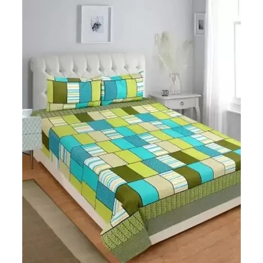 Comfortable Multicoloured  Polycotton Double Bedsheet with 2 Pillow Covers