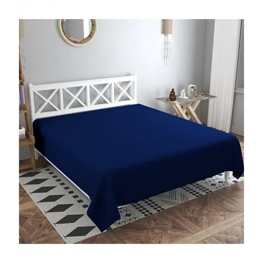 Comfortable Navy Blue Cotton Blend Solid Double Bedsheet Only