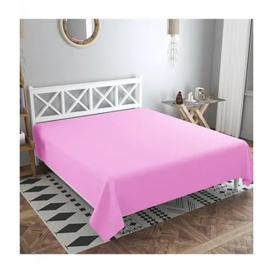 Comfortable Pink Cotton Blend Solid Double Bedsheet Only