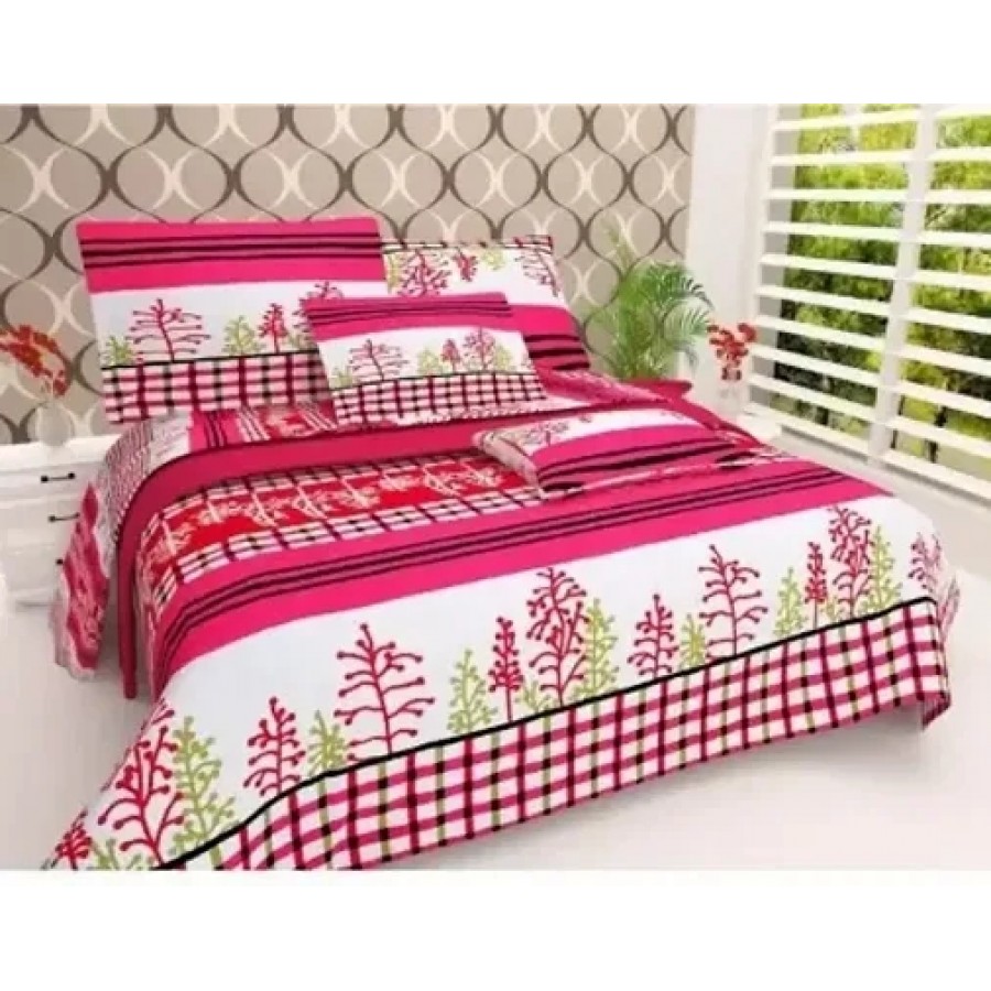 Comfortable Pink  Polycotton Bedsheet with 2 Pillow Covers