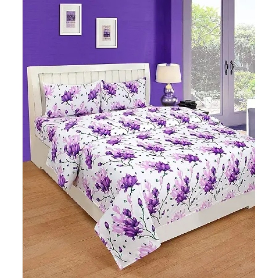 Comfortable Polycotton Printed Double Bedsheet with Pillow Covers