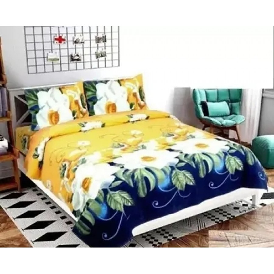 Comfortable Polycotton Printed Queen 1 Bedsheet + 2 Pillowcovers