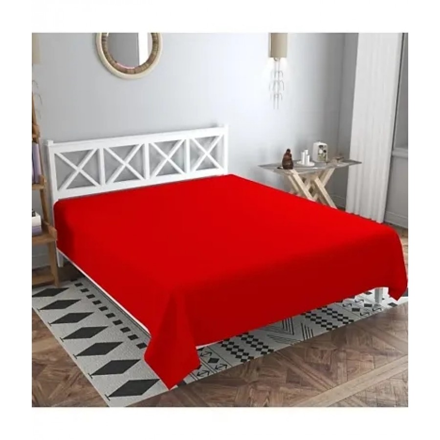 Comfortable Red Cotton Blend Solid Double Bedsheet Only