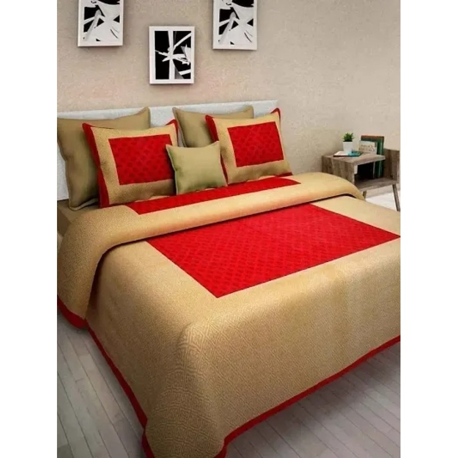 Comfortable Red Cotton Printed Queen Bedsheet with Two Pillow Covers