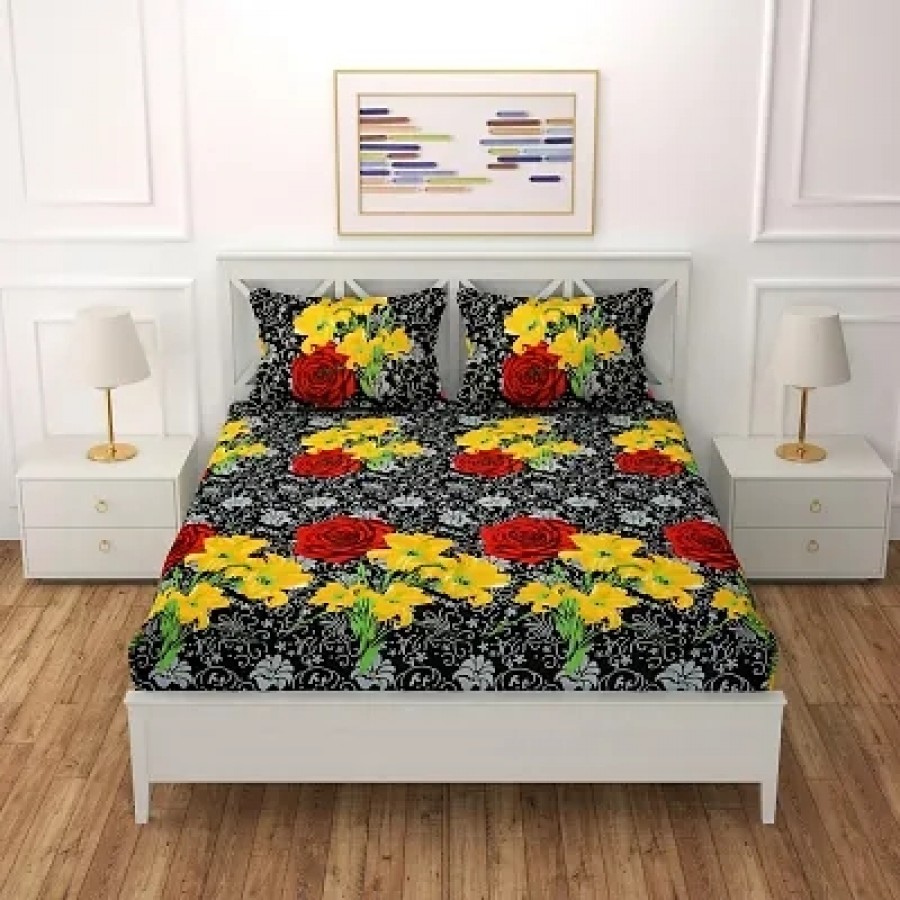 Comfortable Trendy Microfiber Abstract Double Bedsheet with Two Pillow Covers