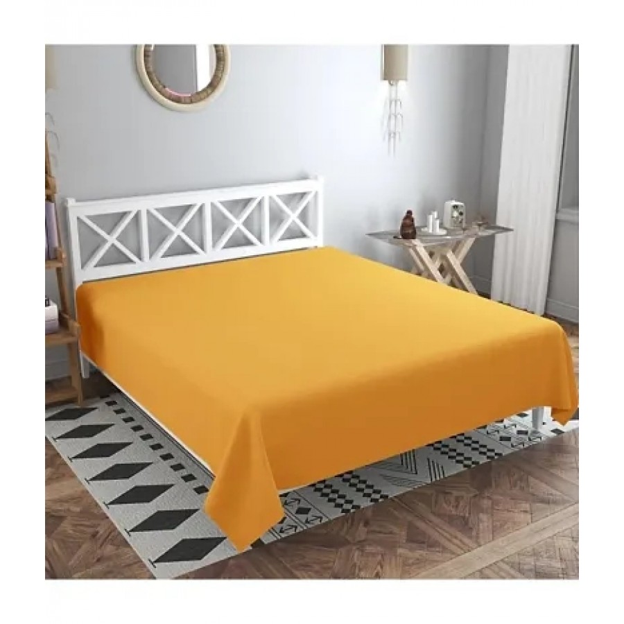 Comfortable Yellow Cotton Blend Solid Double Bedsheet Only