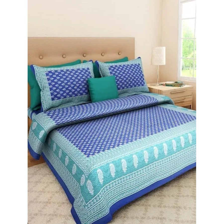 Cotton Abstract Printed Double Bedsheet with Pillow Covers