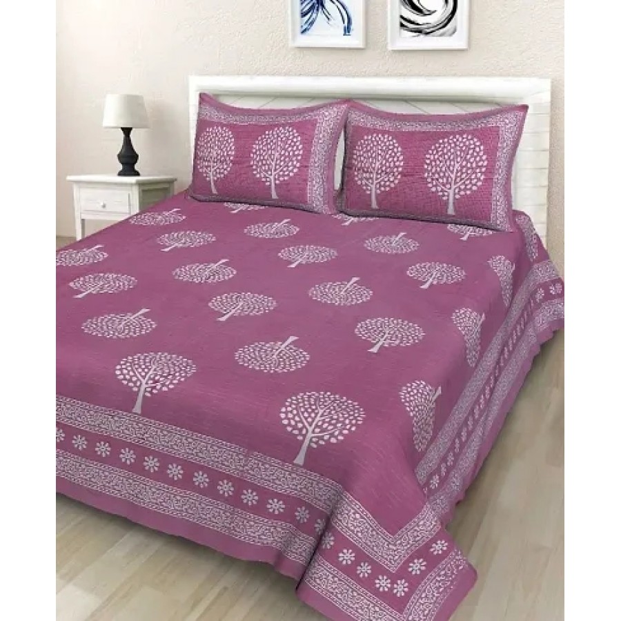 Cotton Double Bedsheet 90*100 inch With 2 Pillowcovers 27*17 inch