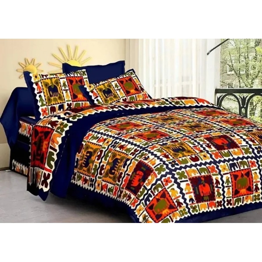 Cotton Double Bedsheet With Two Pillow Cover