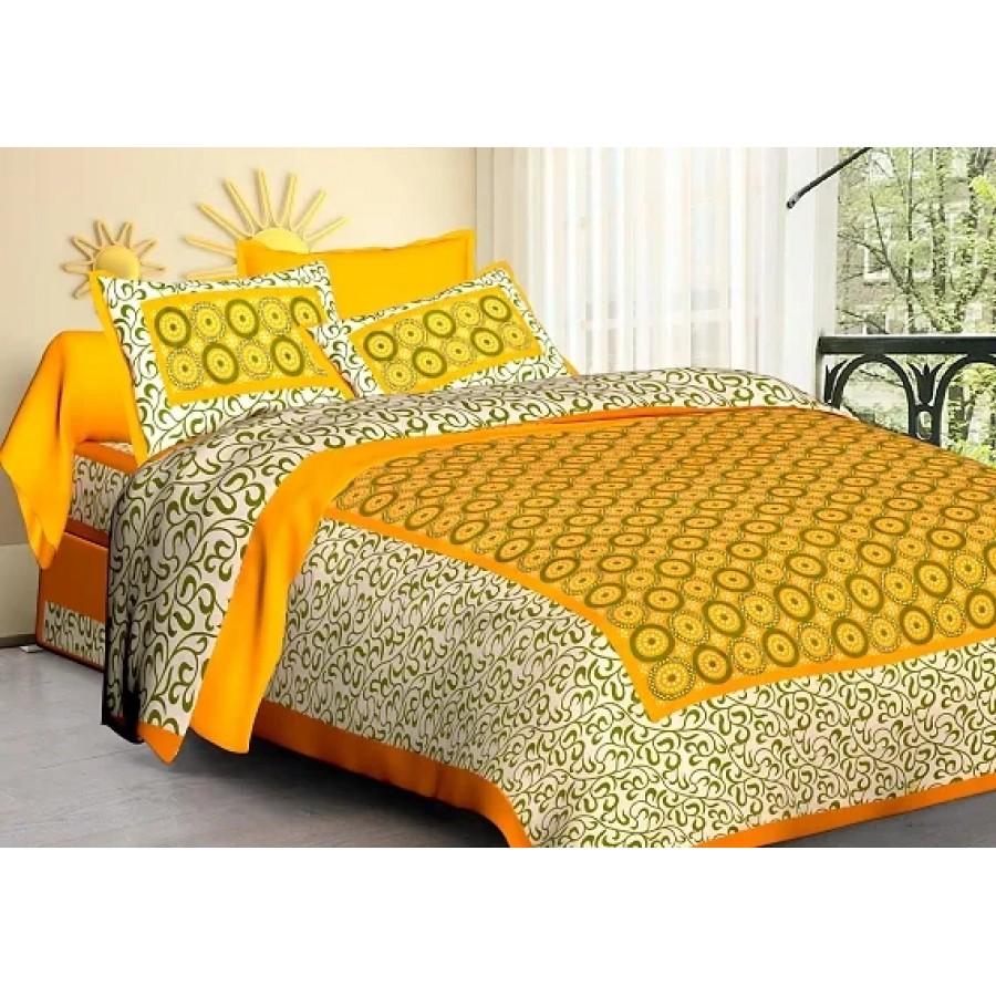 Cotton Printed Double Bedsheet with Pillow Covers