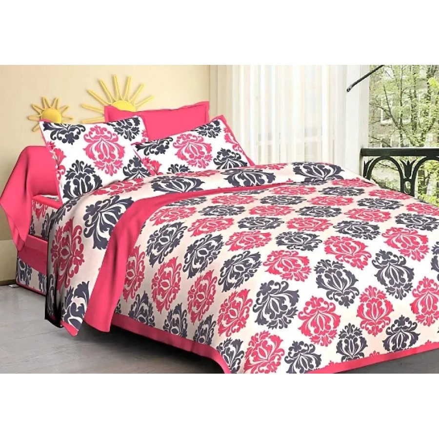 Elegant  Cotton Printed Double Bedsheet With Pillow Covers