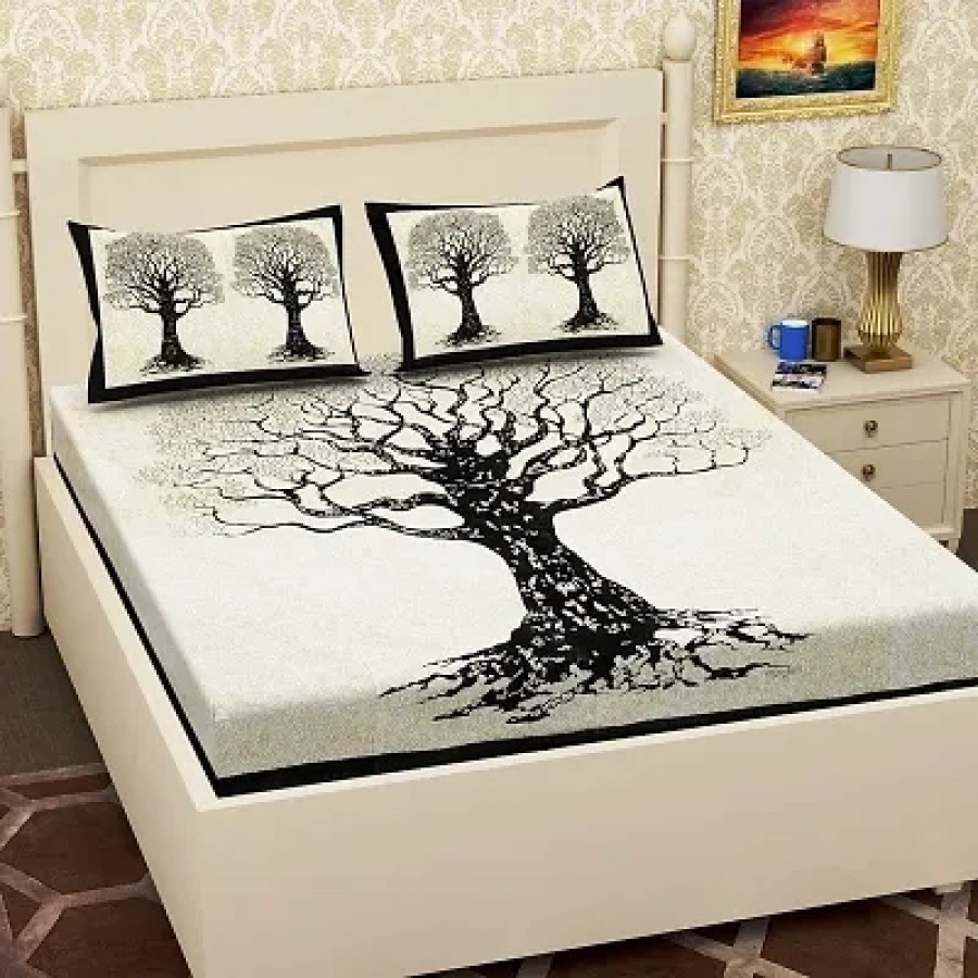 Elegant  Cotton Printed Double Bedsheet With Pillow Covers