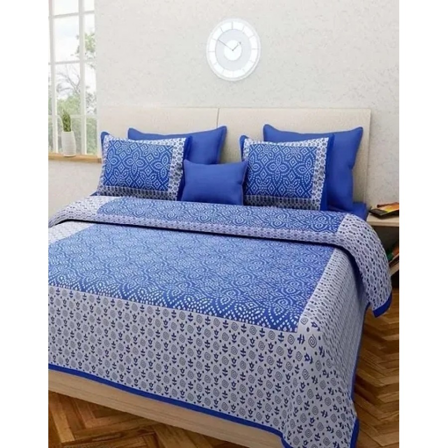 Elegant  Cotton Printed Double Bedsheet With Pillow Covers