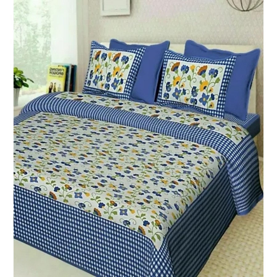 Elegant  Cotton Printed Double Bedsheet With Pillow Covers