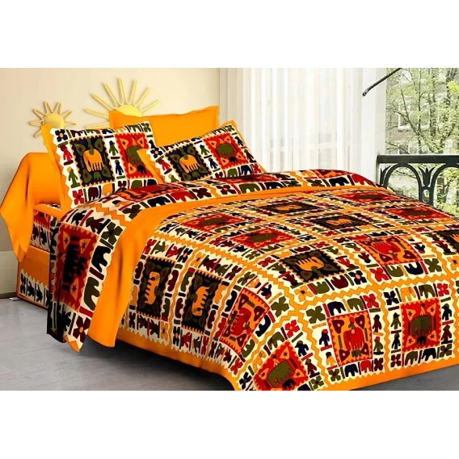 Elegant  Cotton Printed Double Bedsheet With Pillow Covers