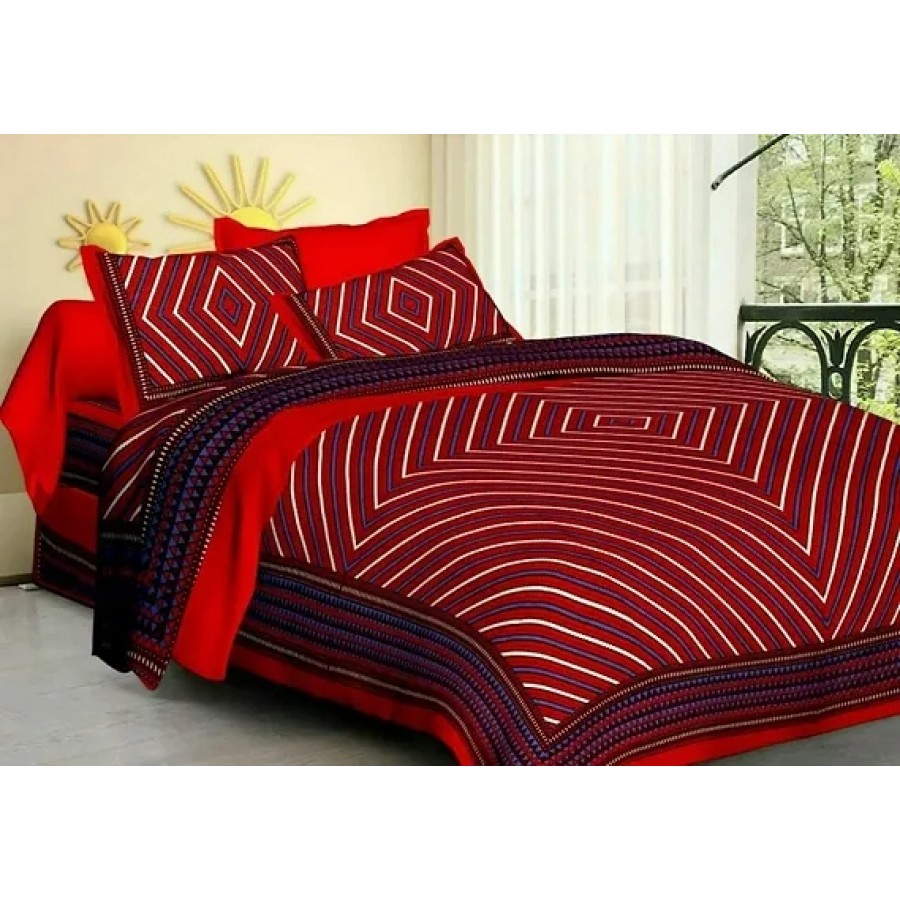 Elegant  Cotton Printed Double Bedsheet With Pillow Covers