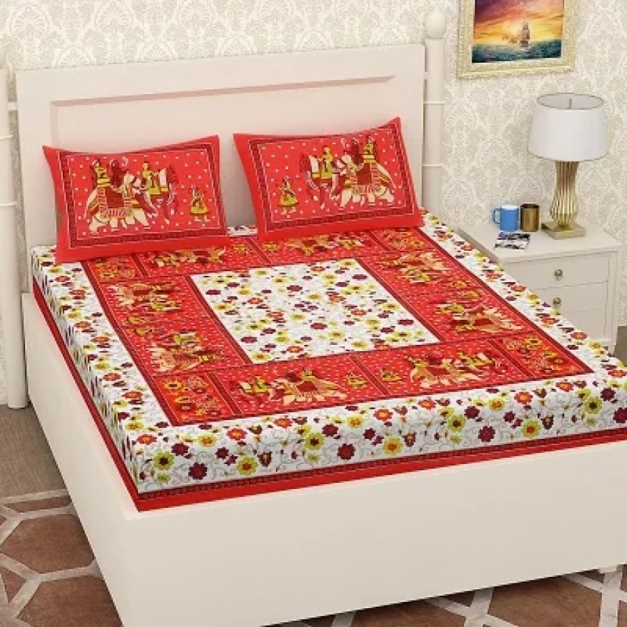 Elegant  Cotton Printed Double Bedsheet With Pillow Covers