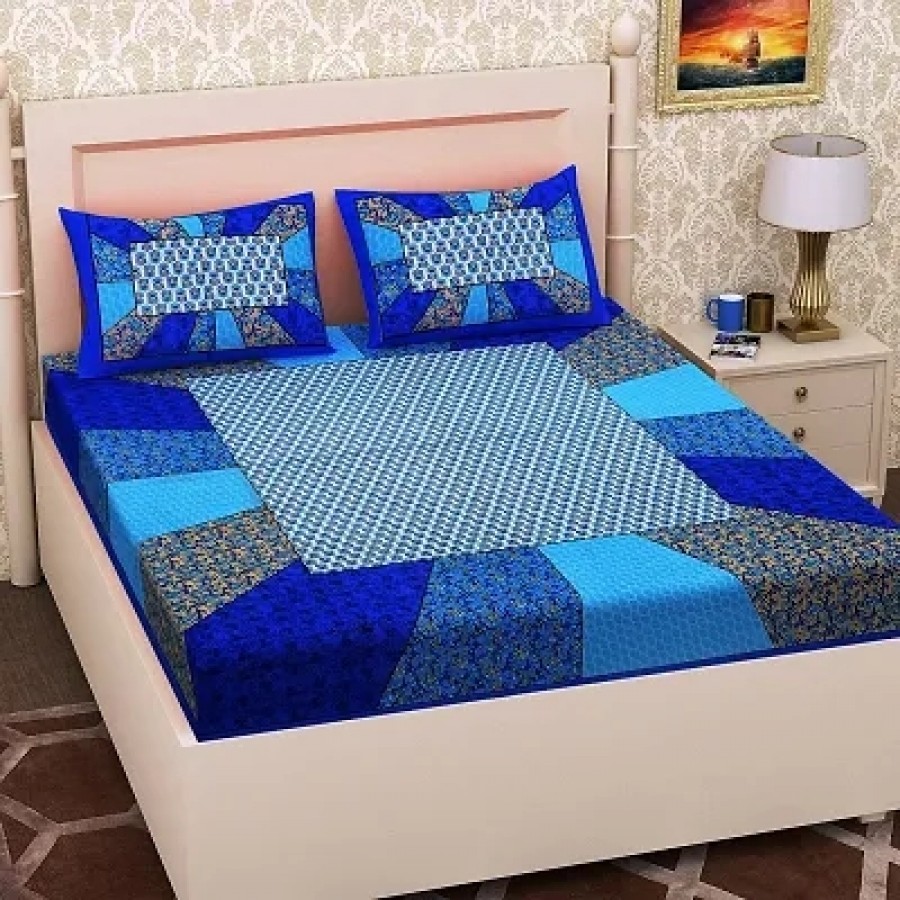 Elegant  Cotton Printed Double Bedsheet With Pillow Covers