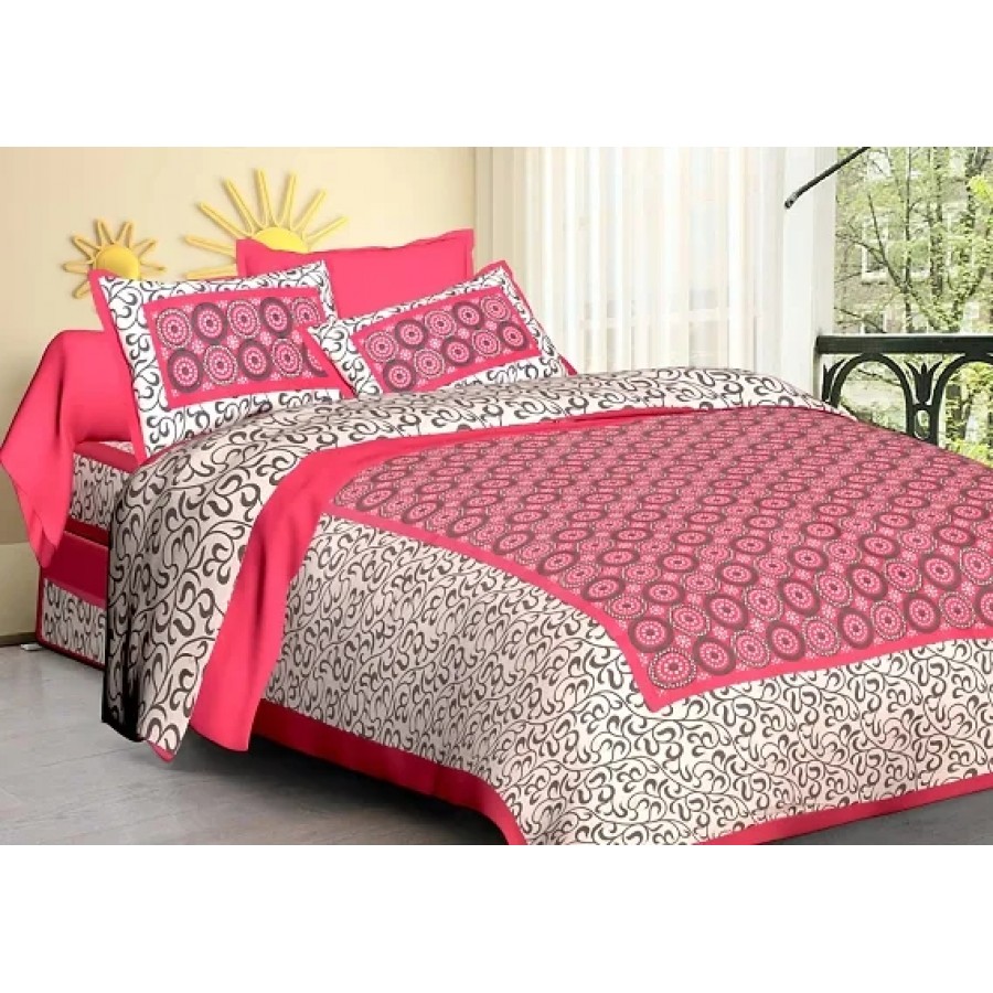 Elegant  Cotton Printed Double Bedsheet With Pillow Covers