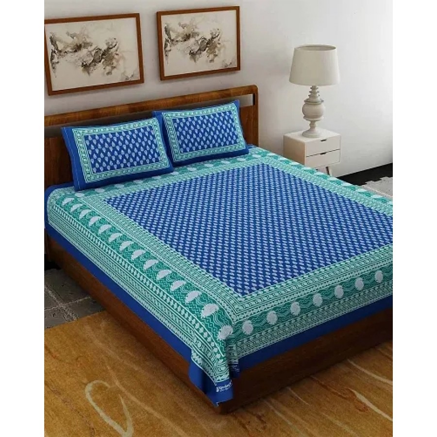 Elegant  Cotton Printed Double Bedsheet With Pillow Covers