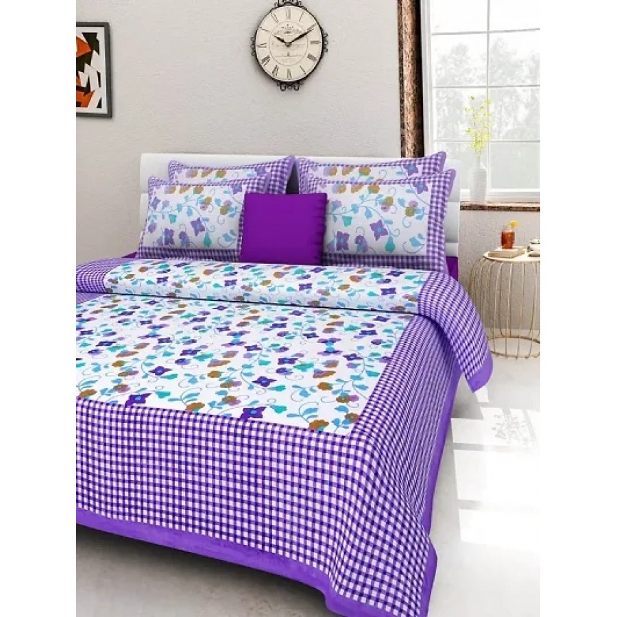 Elegant  Cotton Printed Double Bedsheet With Pillow Covers