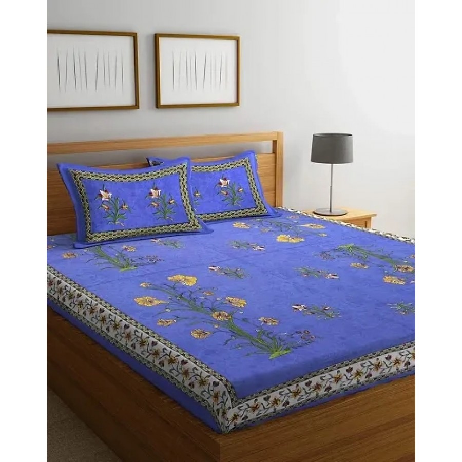 Elegant  Cotton Printed Double Bedsheet With Pillow Covers