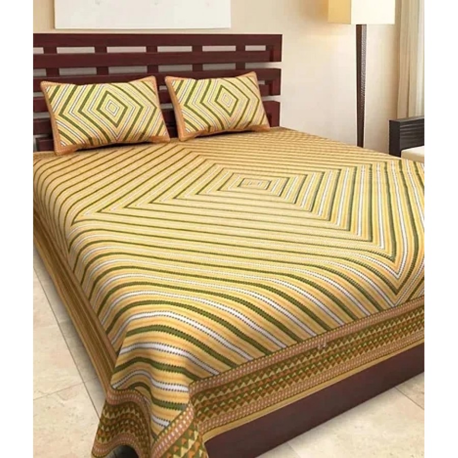 Elegant  Cotton Printed Double Bedsheet With Pillow Covers