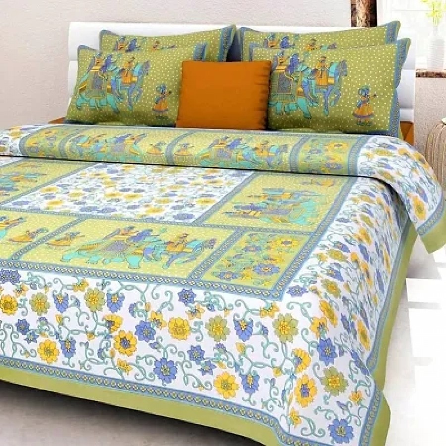 Elegant  Cotton Printed Double Bedsheet With Pillow Covers