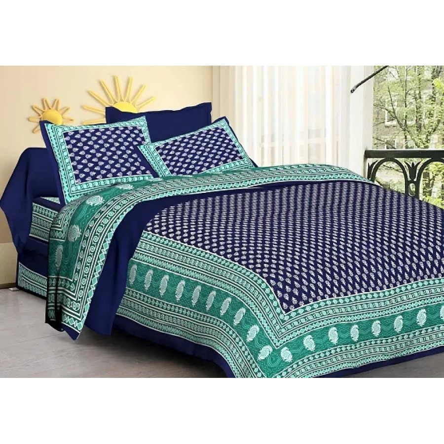 Elegant  Cotton Printed Double Bedsheet With Pillow Covers