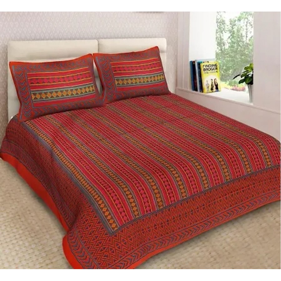 Elegant  Cotton Printed Double Bedsheet With Pillow Covers