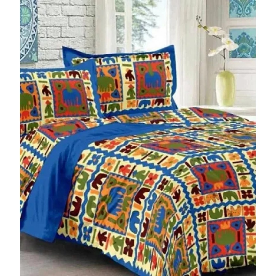 Elegant  Cotton Printed Double Bedsheet With Pillow Covers